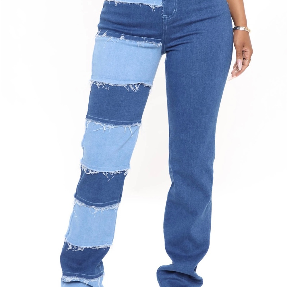 Patchwork straight leg jeans